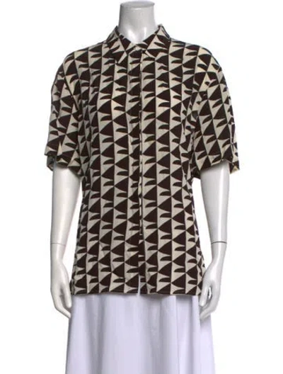 Pre-owned Matteau Silk Graphic Print Button-up Top In Brown
