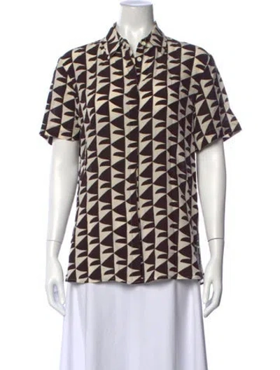 Pre-owned Matteau Silk Graphic Print Top In Brown