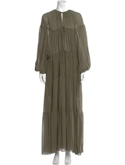 Pre-owned Matteau Silk Long Dress In Green