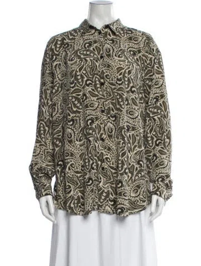 Pre-owned Matteau Silk Paisley Print Button-up Top In Green