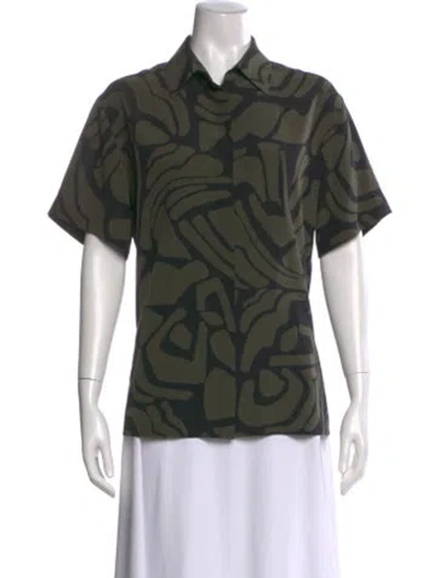 Pre-owned Matteau Silk Patterned Blouse In Green