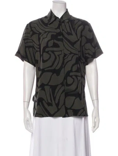 Pre-owned Matteau Silk Printed Button-up Top In Black