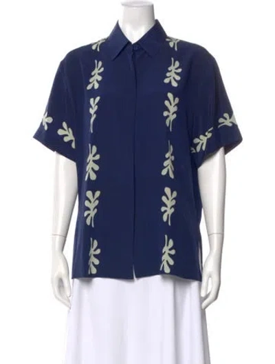 Pre-owned Matteau Silk Printed Button-up Top In Blue