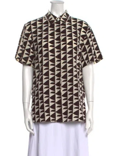 Pre-owned Matteau Silk Printed Button-up Top In Brown