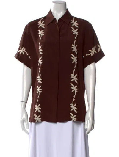 Pre-owned Matteau Silk Printed Button-up Top In Brown