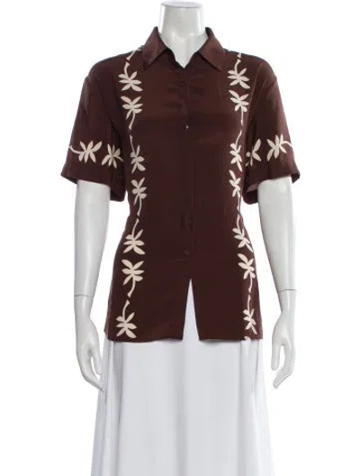 Pre-owned Matteau Silk Printed Button-up Top In Brown