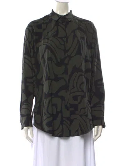 Pre-owned Matteau Silk Printed Button-up Top In Green