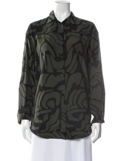 Pre-owned Matteau Silk Printed Button-up Top In Green