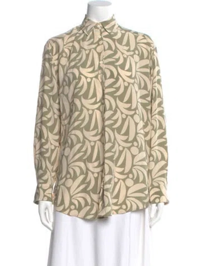 Pre-owned Matteau Silk Printed Button-up Top In Neutrals