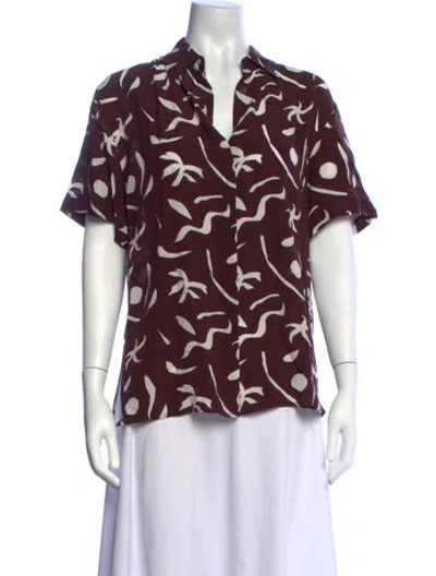 Pre-owned Matteau Silk Printed Top In Burgundy