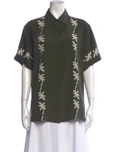 Pre-owned Matteau Silk Printed Top In Green