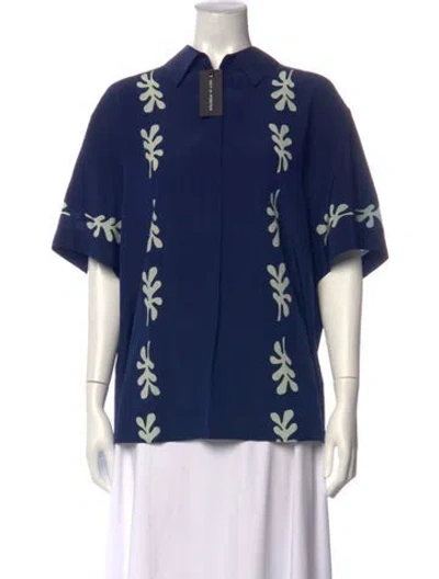 Pre-owned Matteau Silk Printed Top W/ Tags In Blue