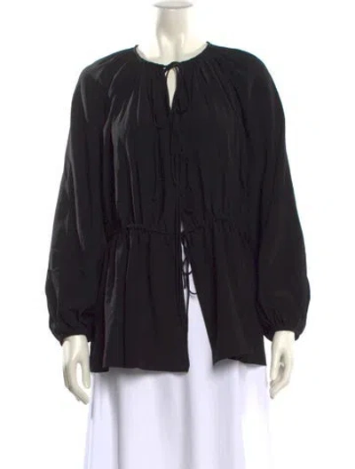 Pre-owned Matteau Silk Tie Neck Blouse In Black