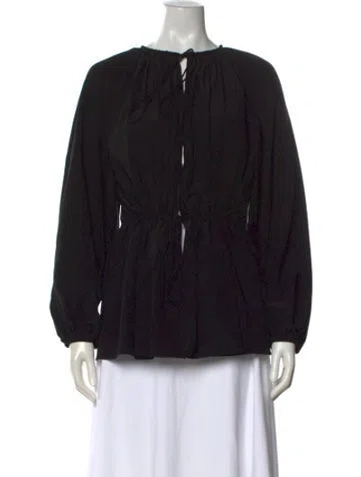 Pre-owned Matteau Silk Tie Neck Blouse In Black
