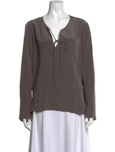 Pre-owned Matteau Silk Tie Neck Top In Brown