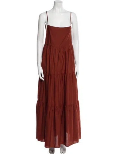 Pre-owned Matteau Square Neckline Long Dress In Brown