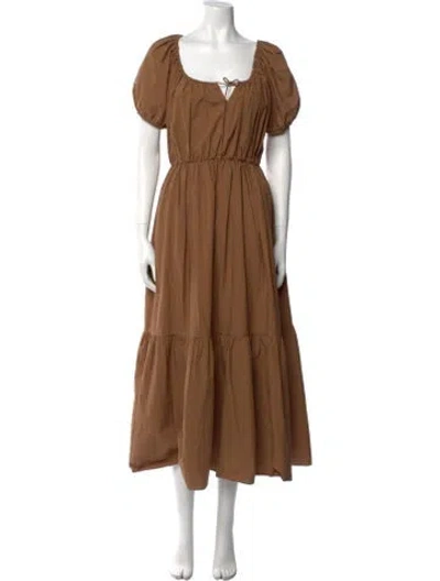 Pre-owned Matteau Square Neckline Long Dress In Brown