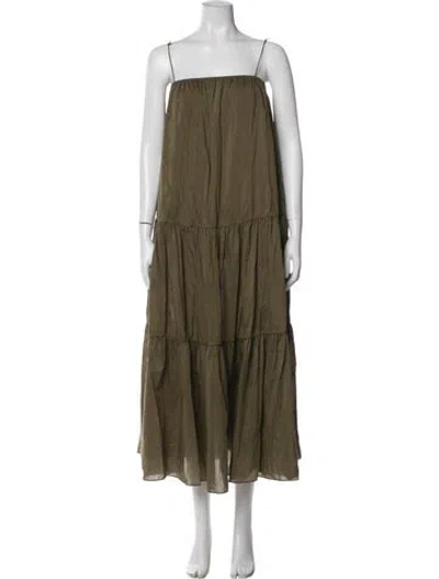Pre-owned Matteau Square Neckline Long Dress In Green