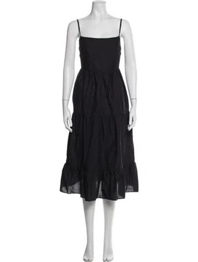 Pre-owned Matteau Square Neckline Midi Length Dress In Black