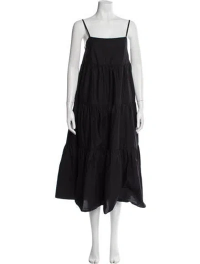 Pre-owned Matteau Square Neckline Midi Length Dress In Black