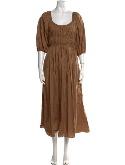 Pre-owned Matteau Square Neckline Midi Length Dress In Brown