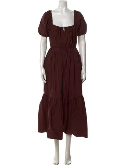 Pre-owned Matteau Square Neckline Midi Length Dress In Burgundy
