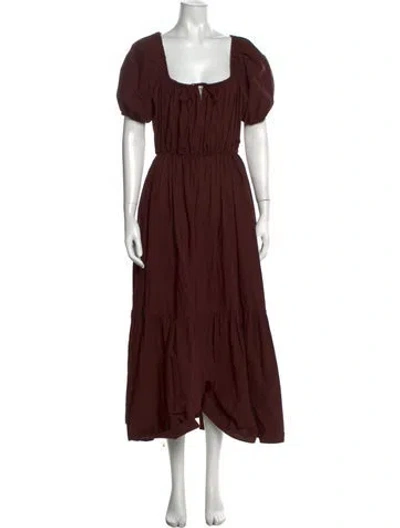 Pre-owned Matteau Square Neckline Midi Length Dress In Burgundy