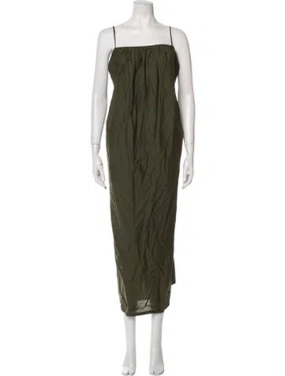 Pre-owned Matteau Square Neckline Midi Length Dress In Green