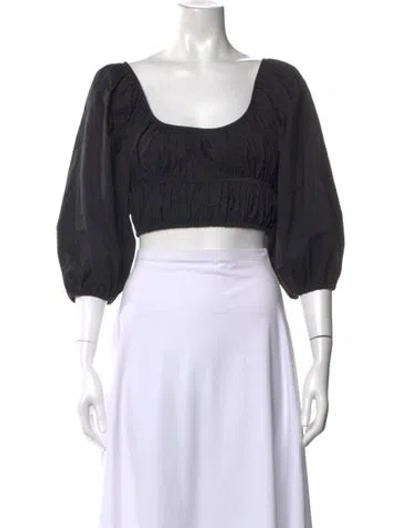 Pre-owned Matteau Square Neckline Short Sleeve Crop Top In Black