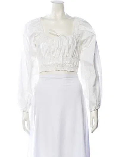 Pre-owned Matteau Square Neckline Three-quarter Sleeve Crop Top In White