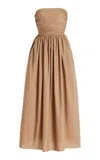 Matteau Strapless Gathered Organic Cotton-poplin Midi Dress In Beige