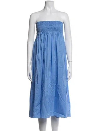 Pre-owned Matteau Strapless Midi Length Dress In Blue