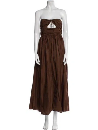Pre-owned Matteau Strapless Midi Length Dress In Brown