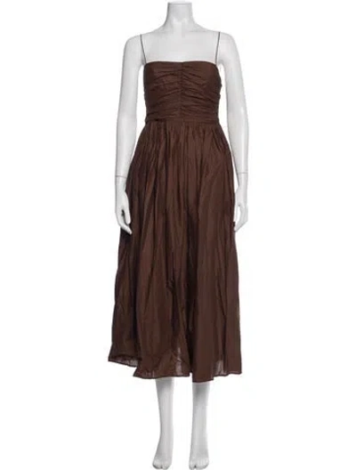 Pre-owned Matteau Strapless Midi Length Dress In Brown