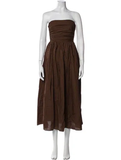 Pre-owned Matteau Strapless Midi Length Dress In Brown
