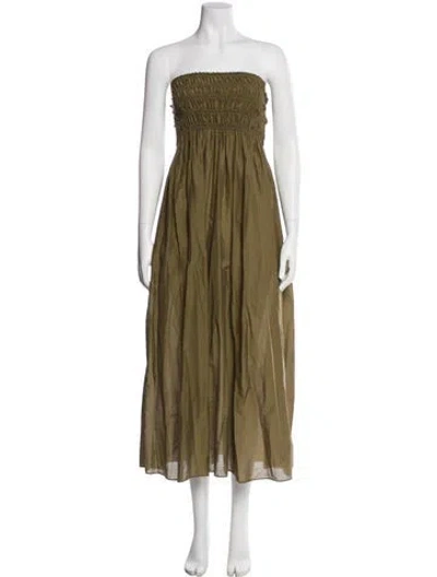Pre-owned Matteau Strapless Midi Length Dress In Green