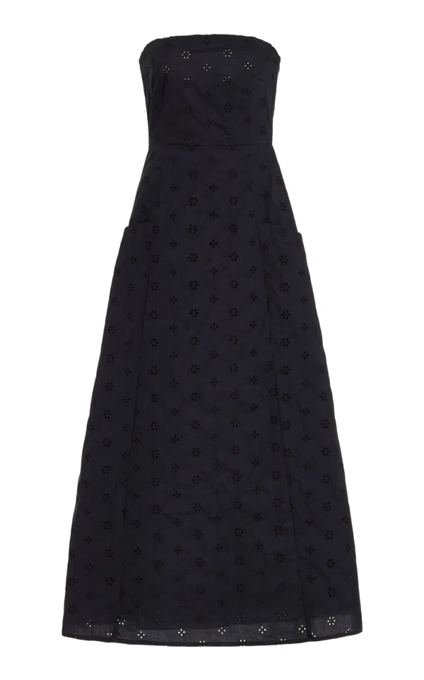 Matteau Strapless Organic Cotton Broderie Midi Dress In Black | ModeSens