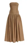 Matteau Strapless Ruched Cotton Drop-waist Maxi Dress