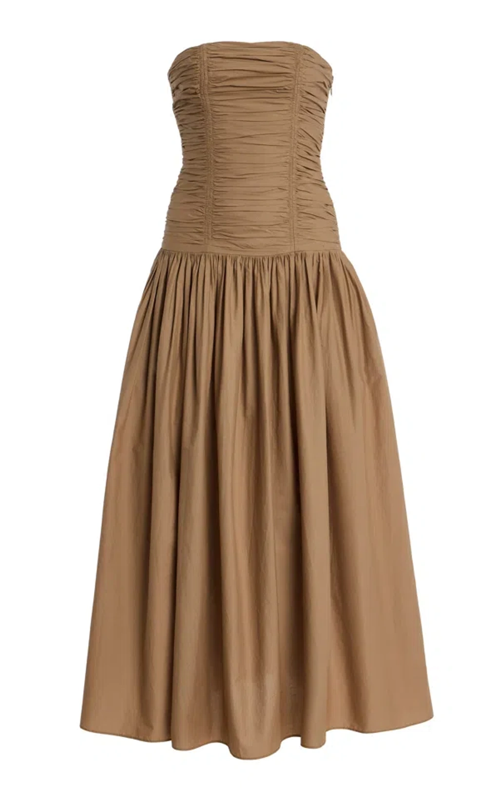 Matteau Strapless Ruched Cotton Drop-waist Maxi Dress In Brown | ModeSens