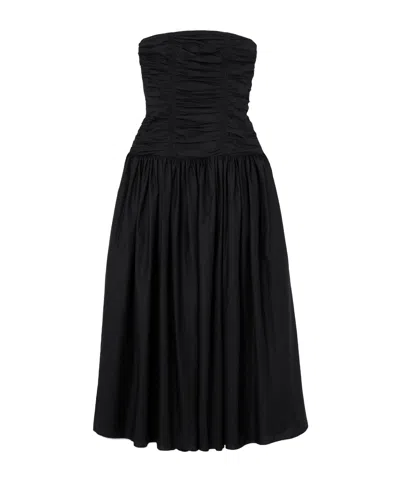 Matteau Strapless Ruched Organic Cotton-poplin Midi Dress In Black