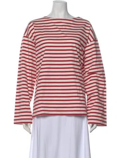 Pre-owned Matteau Striped Crew Neck Top In Red