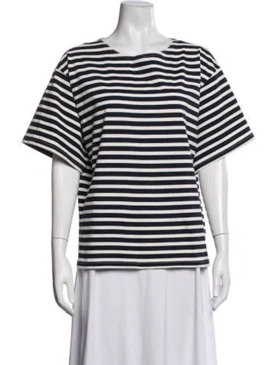 Pre-owned Matteau Striped Crew Neck T-shirt In Blue/white