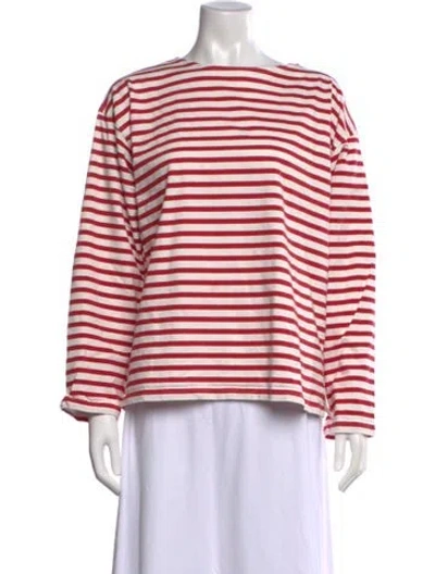 Pre-owned Matteau Striped Crew Neck T-shirt In Red