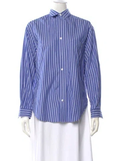 Pre-owned Matteau Striped Long Sleeve Button-up Top In Blue