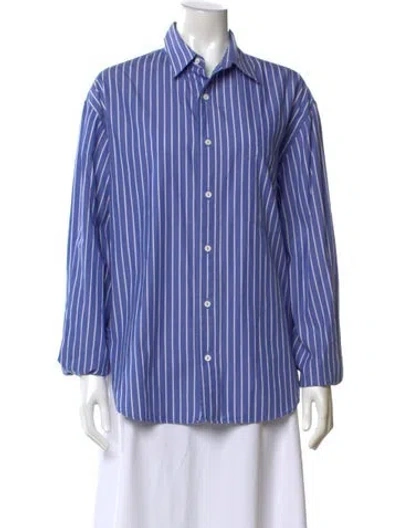 Pre-owned Matteau Striped Long Sleeve Button-up Top In Multi