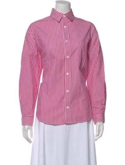 Pre-owned Matteau Striped Long Sleeve Button-up Top In Pink