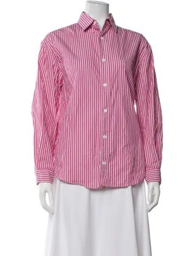 Pre-owned Matteau Striped Long Sleeve Button-up Top In Pink