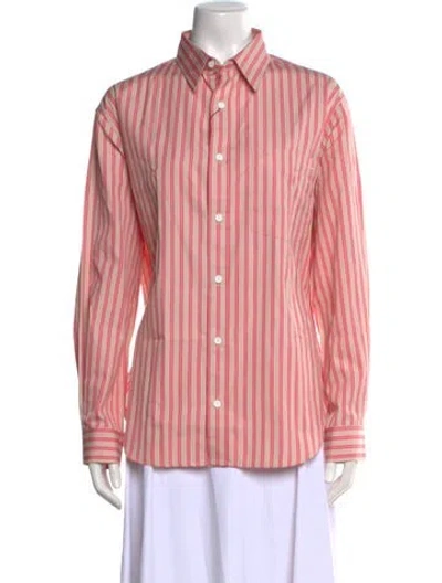 Pre-owned Matteau Striped Long Sleeve Button-up Top W/ Tags In Pink