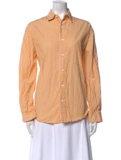 Pre-owned Matteau Striped Long Sleeve Button-up Top In Yellow