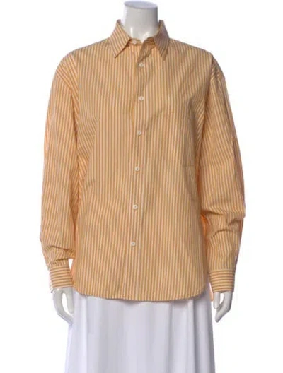 Pre-owned Matteau Striped Long Sleeve Button-up Top In Yellow